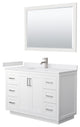 48"SGL Vanity White, White Cult. Marble Countertop, Sink, Nickel Trim, 46"Mirror