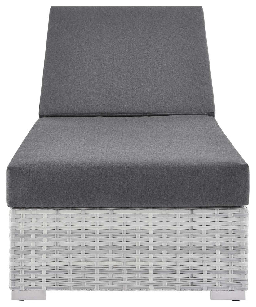 Lounge Chair Chaise, Rattan, Wicker, Gray, Modern, Outdoor Patio Bistro