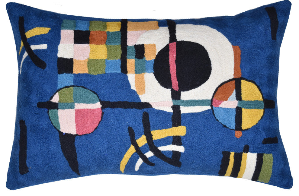 Lumbar Kandinsky Blue Modern Pillow Cover Counterweights HandEmbroidered 18x18