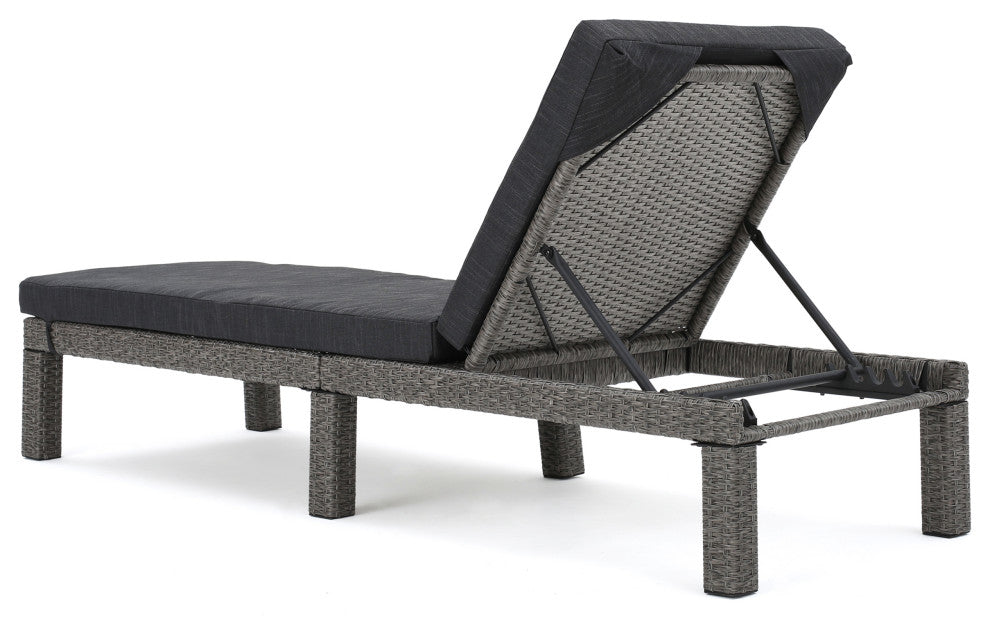 GDF Studio Venice Outdoor Black Wicker Chaise Lounge, Cushions, Set of 2
