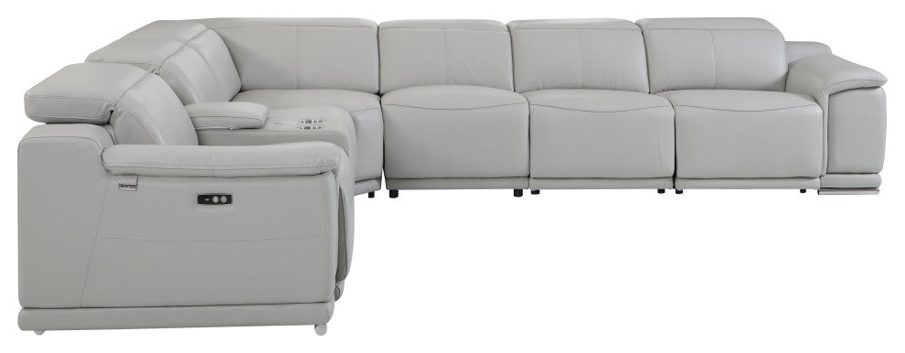 Federico 7-Piece L-Shaped Top Grain Italian Leather Sectional-4 Power Recliners, Light Gray