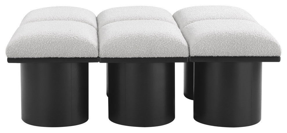 Pavilion Boucle Fabric Upholstered 6-Piece Modular Bench, Cream, Black Finish