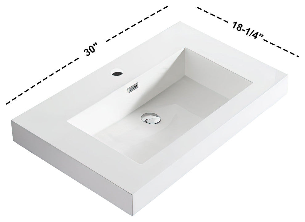 Dowell 18" FTB Resin Bathroom Vanity Basin, White, 30wx18dx6h