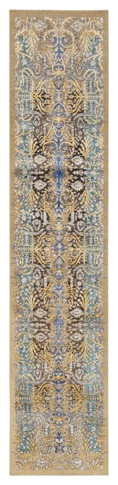 Tan/Brown Transitional Sarouk Silk With Wool Hand Knotted Runner Rug, 2'6"x12'1"