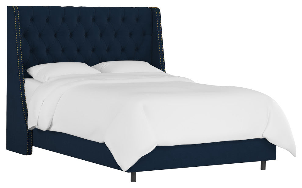 Williams Full Nail Button Wingback Bed, Velvet Ink