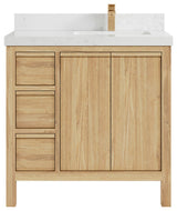 Elizabeth 36 Right Offset Bath Vanity in Light Natural Teak 2" Empira Quartz