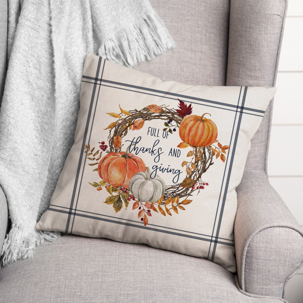 Thanks And Giving Fall Wreath 3 16"x16" Spun Poly Pillow