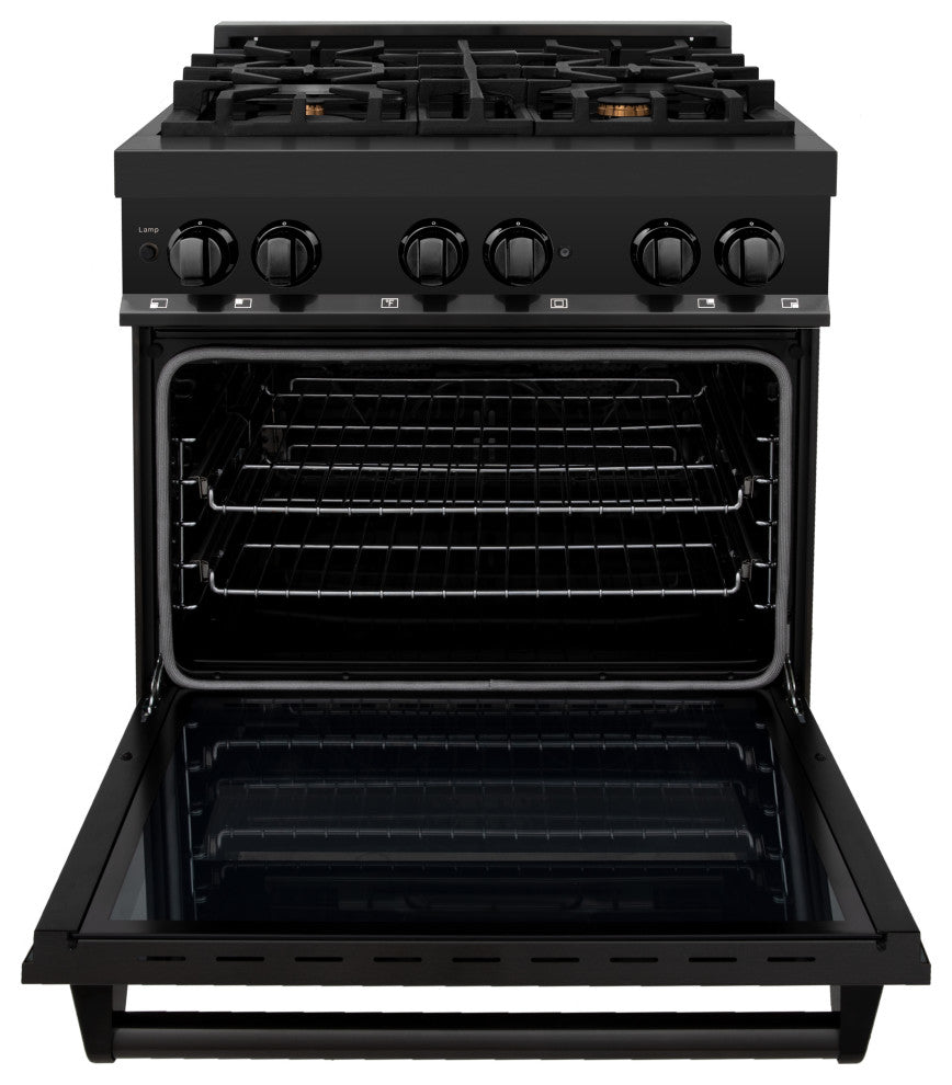 ZLINE 30" Dual Fuel Range, Black Stainless Steel With Brass Burners RAB-BR-30