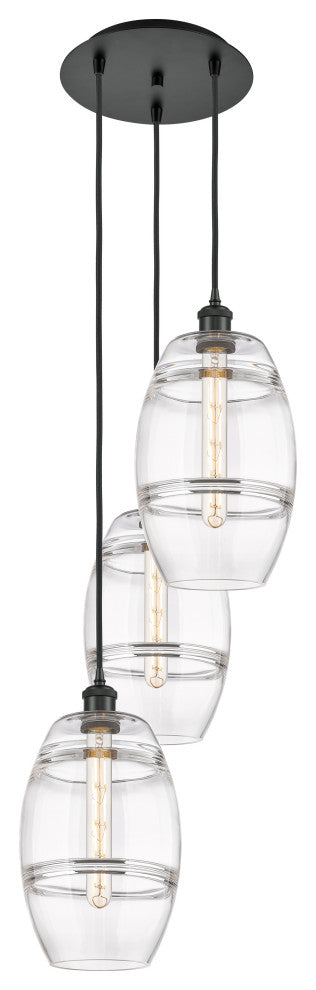 Ballston-Vaz 3-Light 15" Cord Pendant, Matte Black, Clear