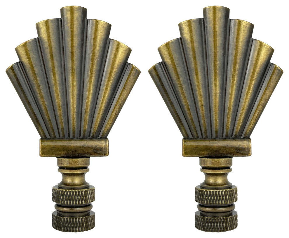 Royal Designs Art Deco Motif Finial, Polished Brass, Antique Brass, 2 Pack