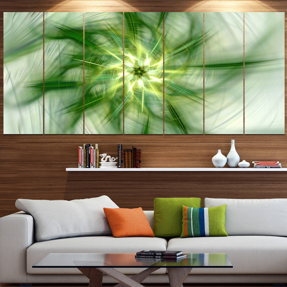 Rotating Bright Green Flower, Abstract Canvas Art Print, 83"x32", 7 Panels