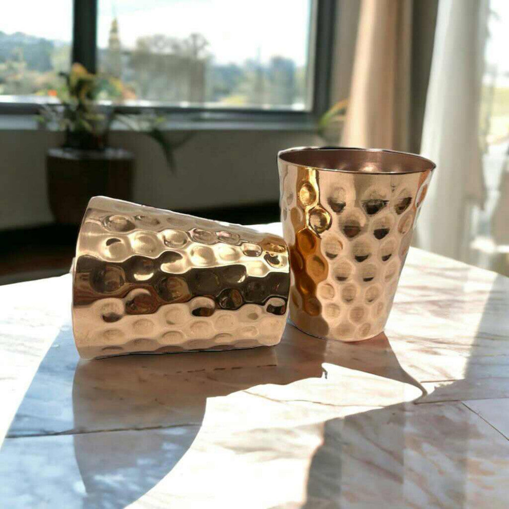 Set of 1 Hammered Copper Pitcher & 2 Tumblers