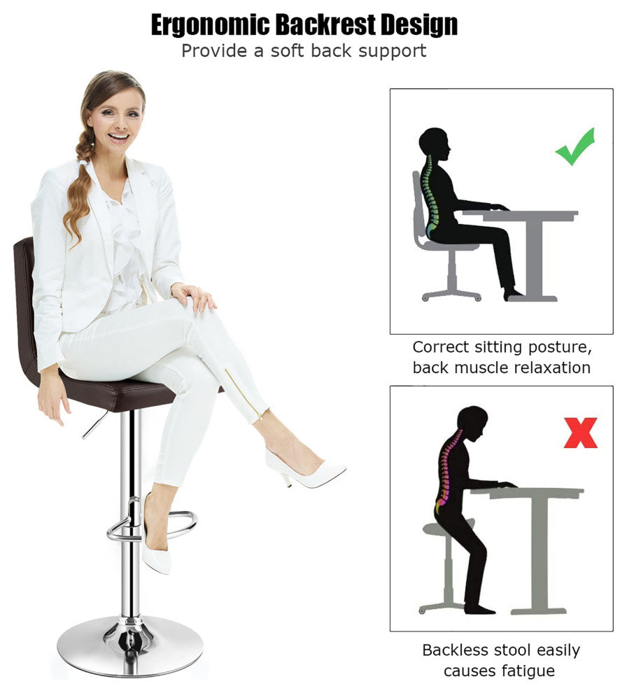Costway Set of 2 Adjustable Bar Stools PU Leather Swivel Counter Pub Chair