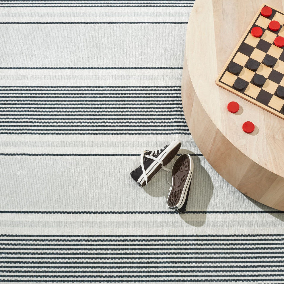 Dash & Albert Gunner Stripe Grey Machine Washable Rug, Grey, Runner-2'6" x 8'
