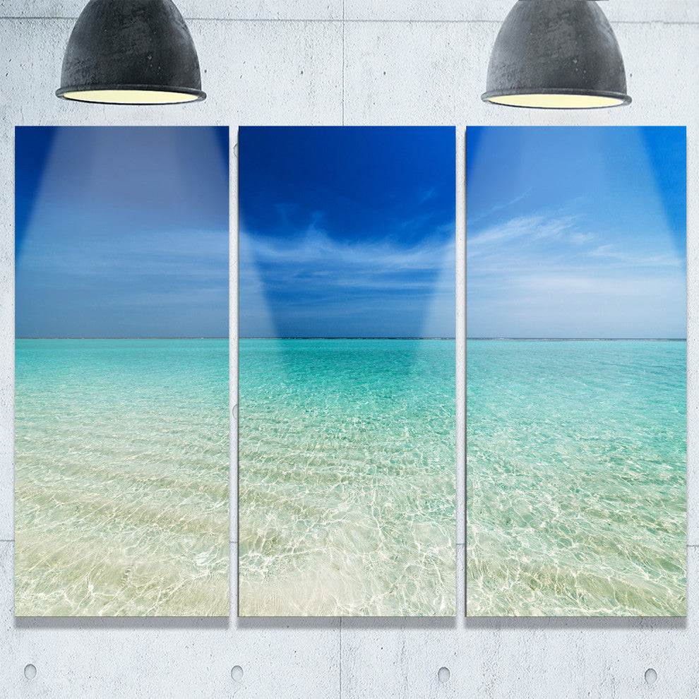 "Turquoise Ocean Under Blue Sky" Metal Wall Art, 3 Panels, 36"x28"