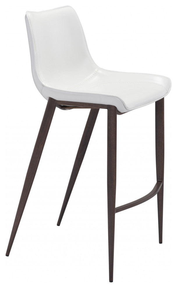Gray Faux Leather and White Steel Modern Stitch Bucket Bar Chairs