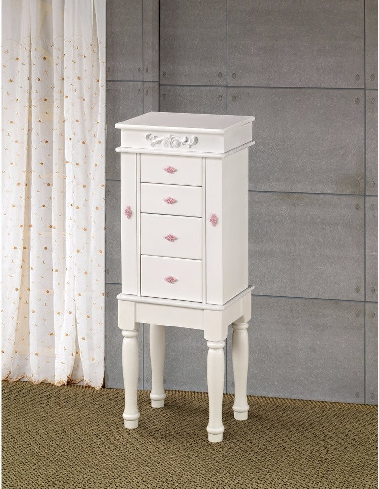 Dazzling Jewelry Armoire With Felt Lined Doors And Drawers, White