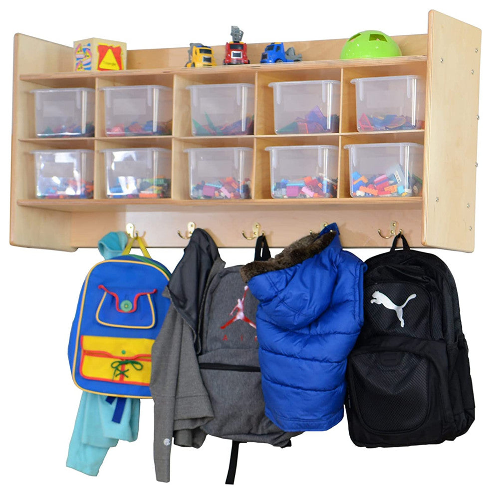 10 Section Wall Storage Organizer Cubby Shelving Translucent Trays