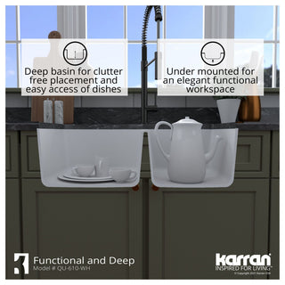Karran USA QU-610 Quartz QU 32" Undermount Double Basin Quartz - White