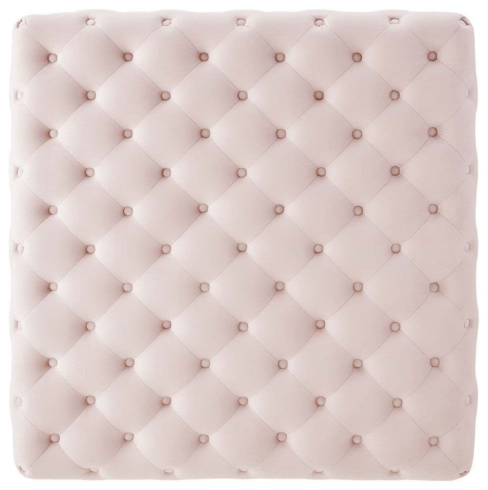 Tufted Accent Chair Ottoman, Square, Velvet, Pink, Modern, Lounge Hospitality