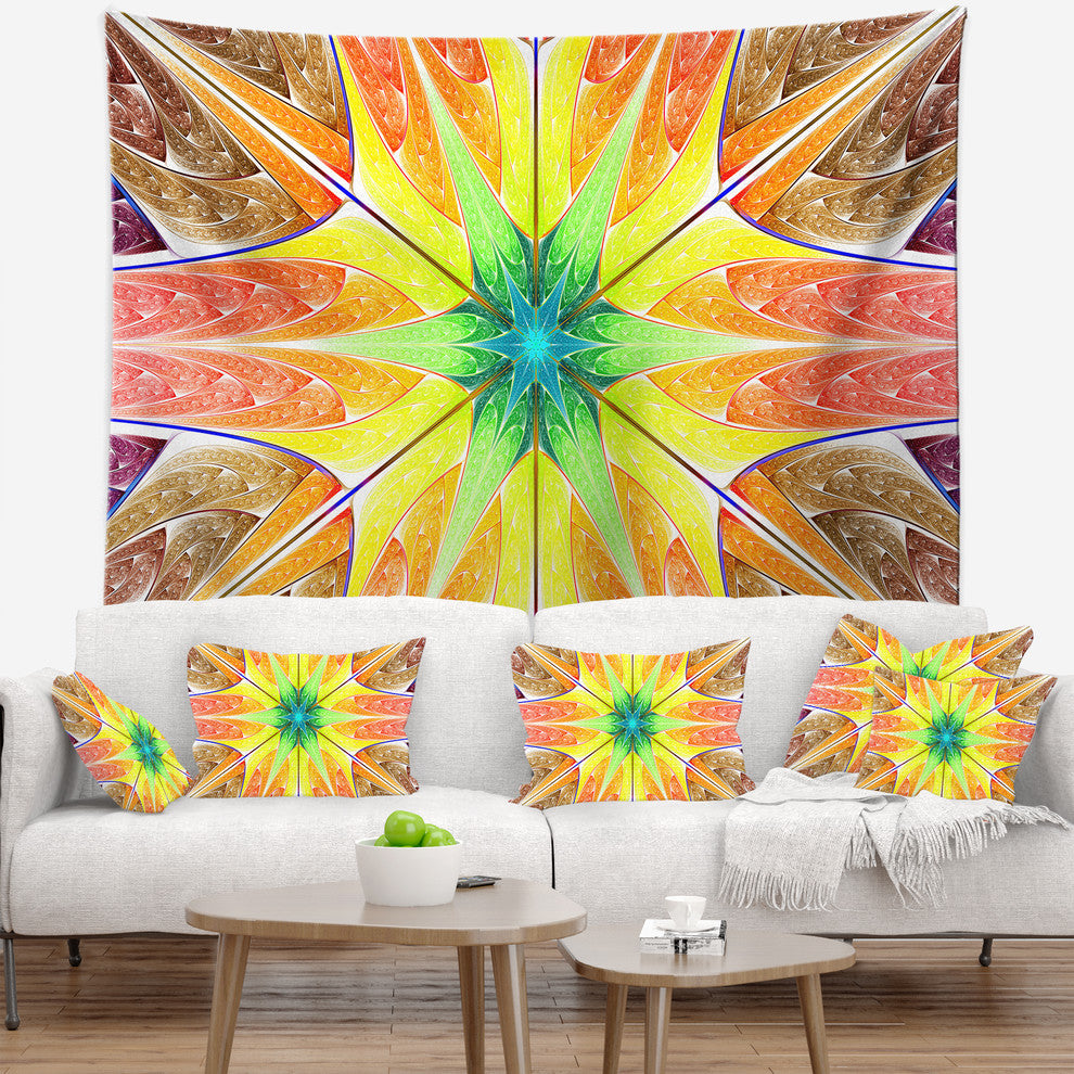 Yellow Glowing Fractal Texture Abstract Wall Tapestry, 92"x78"