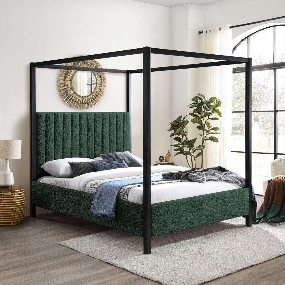 Kelly Boucle Fabric Upholstered Bed, Green, Queen