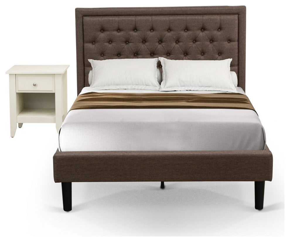 2Pc Wooden Set, 1 Wood Bed Brown, Headboard, 1 Night Stand, Black Finish Legs