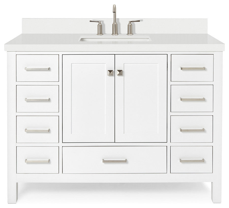 ARIEL Cambridge 49" Single Rectangle Sink Bathroom Vanity White With Quartz Top