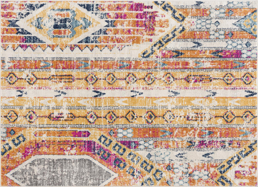 8'x10' Gold and Ivory Southwestern Area Rug