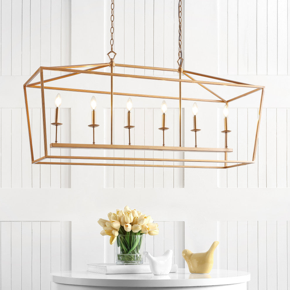 Pagoda Lantern Metal LED Pendant, Antique Gold, Width: 49"