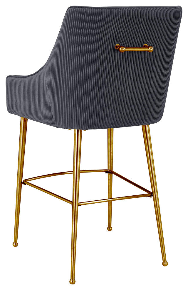 Beatrix Pleated Dark Grey Velvet Counter Stool