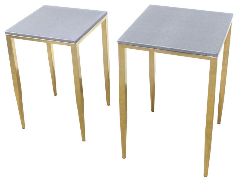 Wrightwood Nesting Tables, Faux Shagreen with Gold Metal, 2 Piece Set