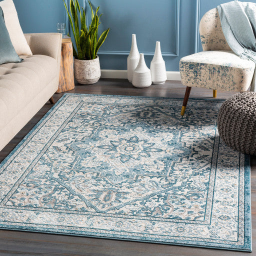 Surya Quatro QUA-2316 7'10"x10'2" Rug, Sage/Metallic - Gold/Teal/White/Taupe