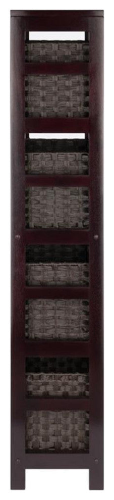Leo 5-PieceStorage Shelf With 4 Foldable Woven Baskets, Espresso and Chocolate