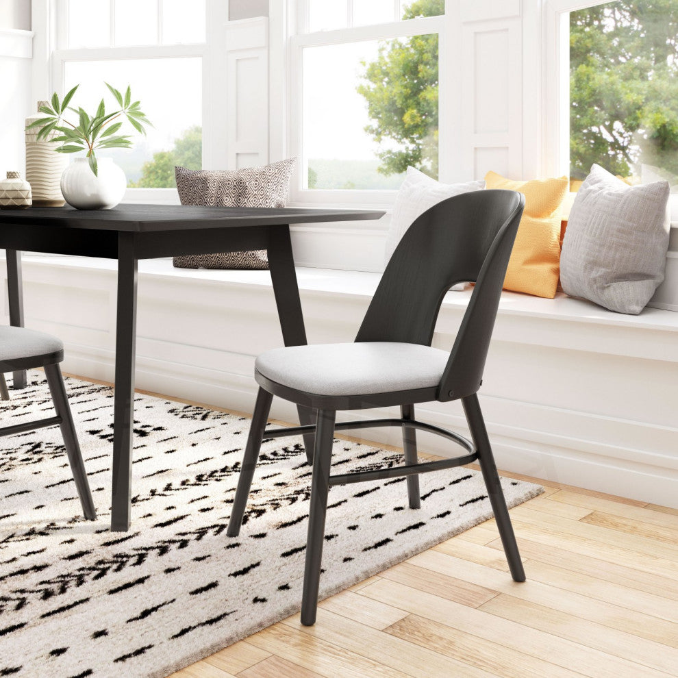 Dining Chair, Set of 2, Fabric, Wood, Gray, Black, Bar Kitchen Cafe Bistro