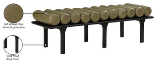 Landon Faux Leather Bench, Green, Black Finish