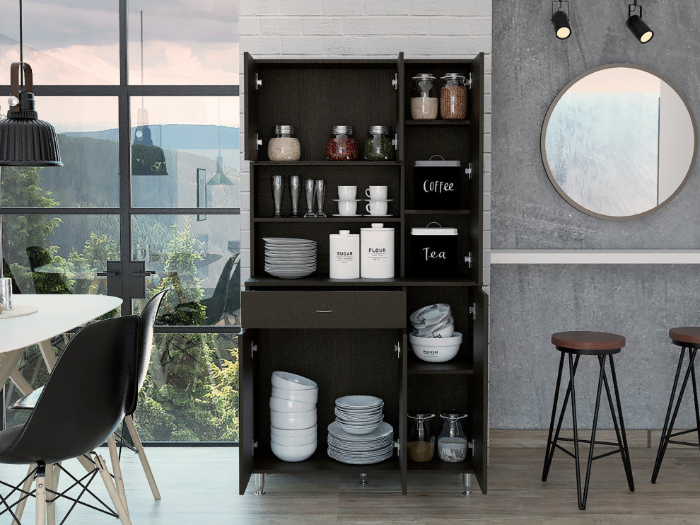 Helis 90" Pantry Cabinet Black Wengue, White