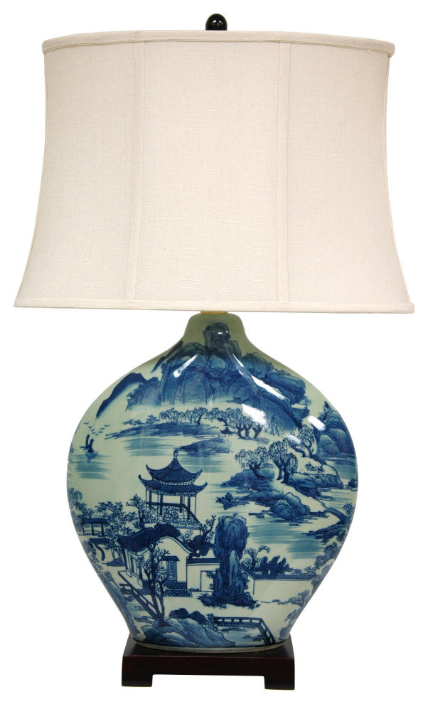 32" Blue and White Ming Landscape Vase Lamp