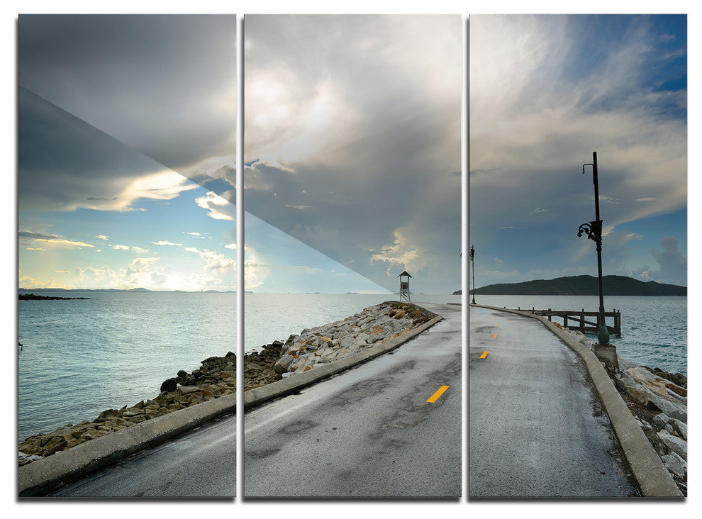 "Vintage Pathway into the Ocean" Sea Bridge Metal Wall Art, 3 Panels, 36"x28"