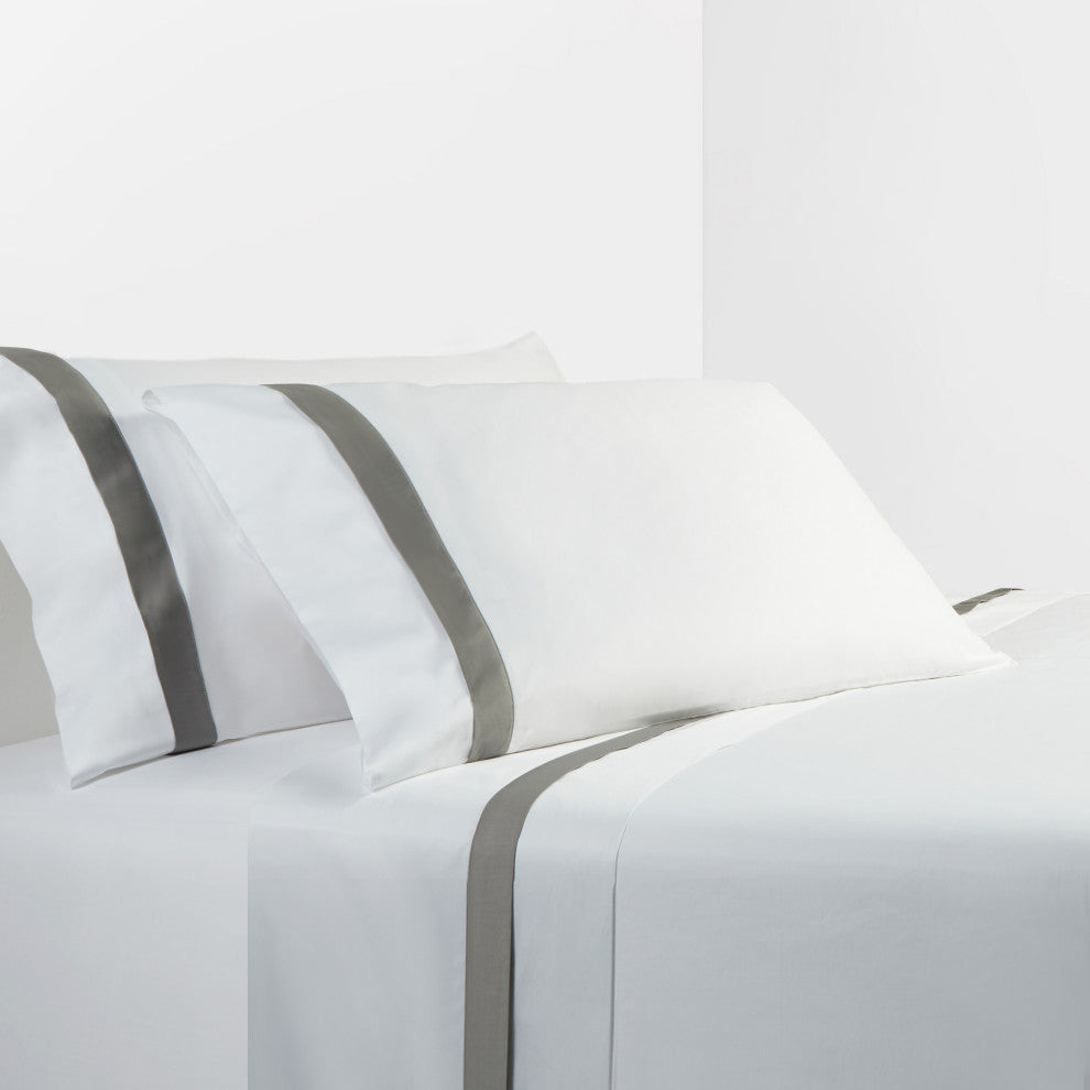 350TC Flange Design Sheet Set, Queen, Gray, 4 Piece