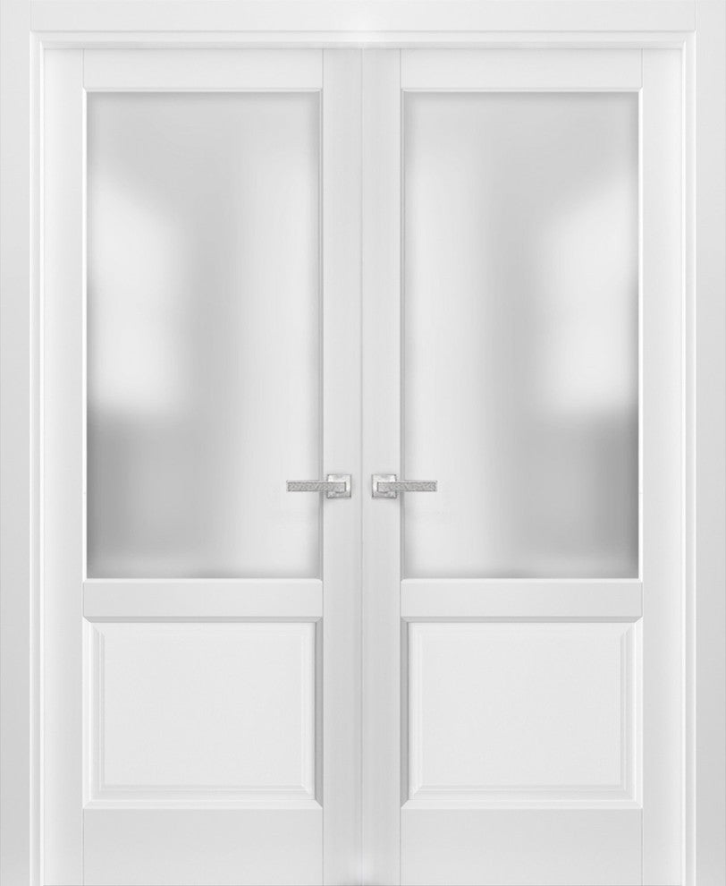 French Double Doors |Lucia 22 White Silk with Frosted Opaque Glass-56x80