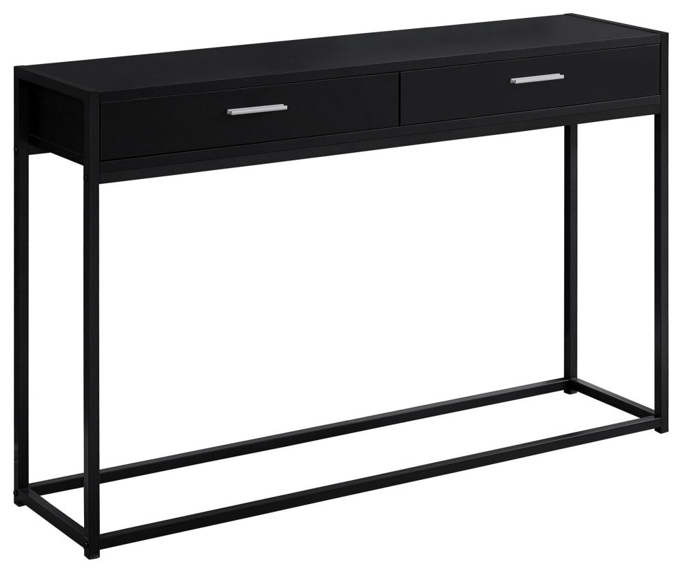 12" X 48" X 32" Black Laminated Finish And Black Metal Accent Table