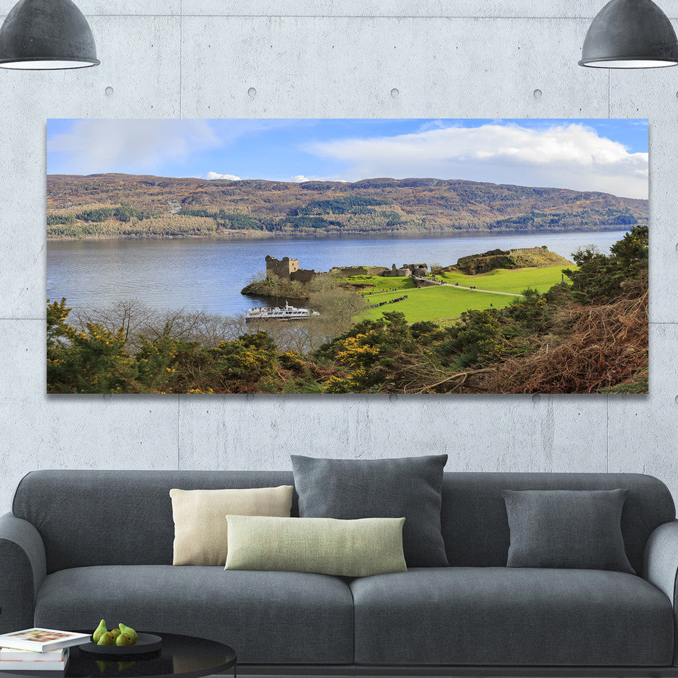 Lago Ness and Urquhart Castle, Landscape Canvas Art Print, 60"x28"