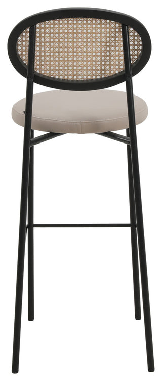LeisureMod Euston Wicker Bar Stool With Black Steel Frame and Footrest, Beige