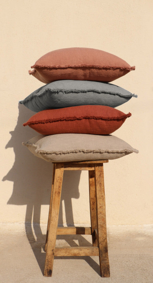 Organic Chic Washed Textured Pillow With Frayed Edges, Chestnut