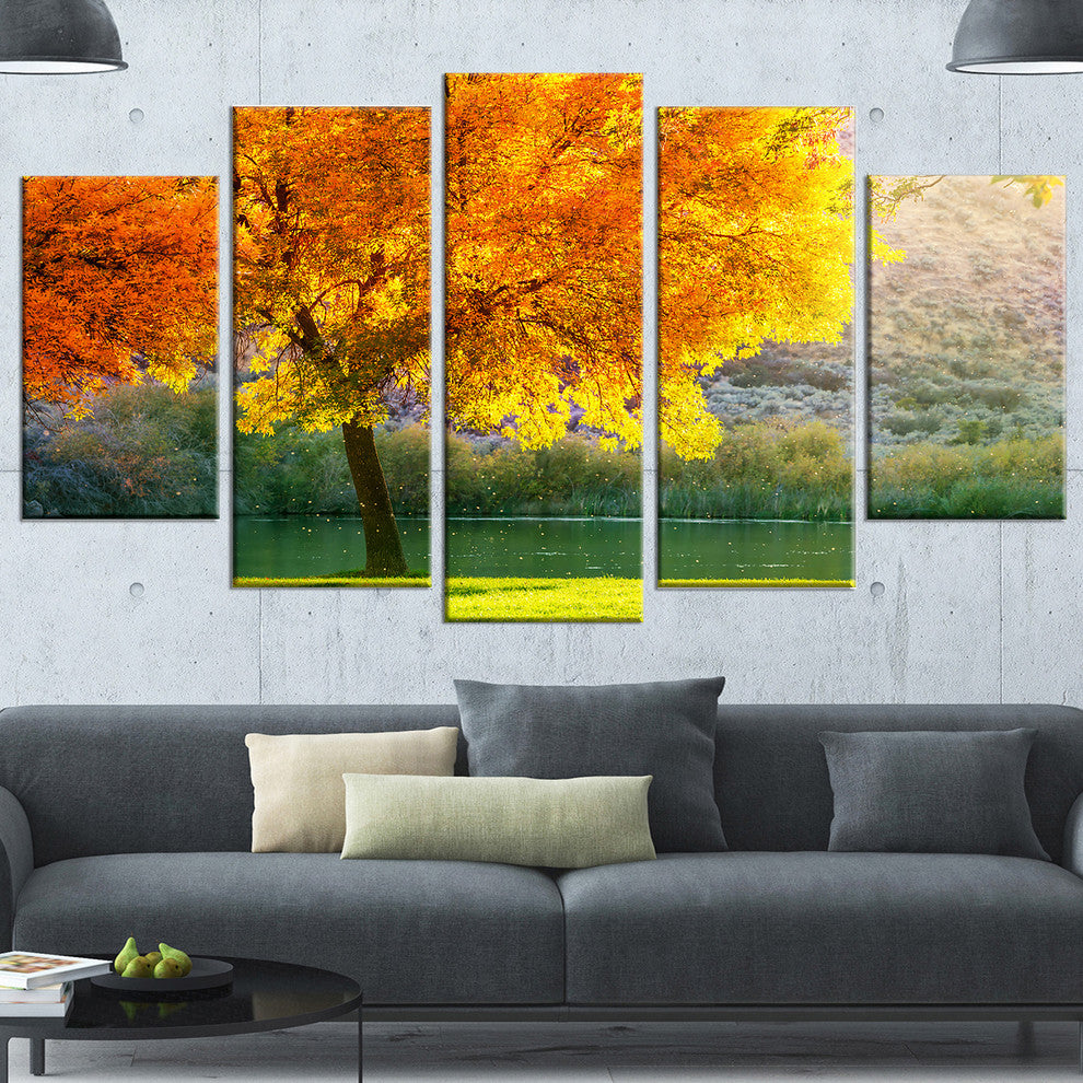 Beautiful Autumn Season in Forest, Landscape Canvas Art, 60"x32", 5 Panels