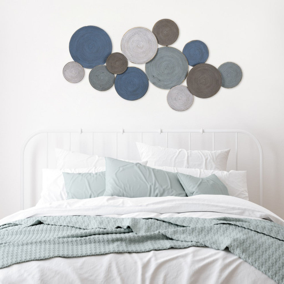 Shades of Blue and Pink Layered Metal Plate Wall D"cor