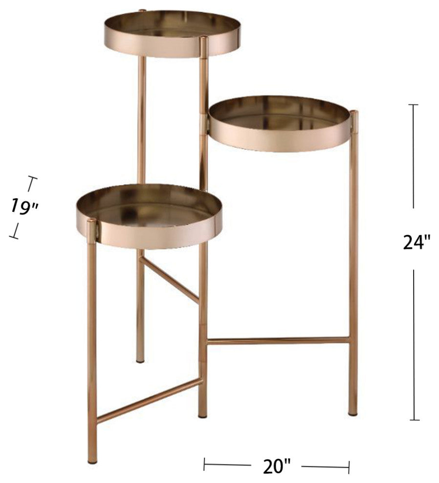 Metal Plant Stand With 3 Open Compartments, Gold