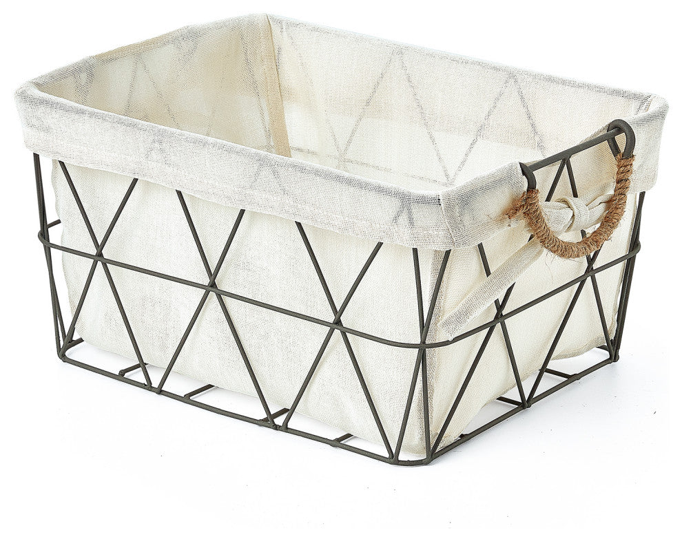 3-Piece Set Lined Tapered Rectangle Storage Baskets w. Jute Handles, Gun Metal