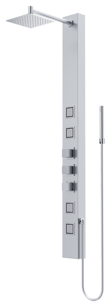 Sutton 58" H x 5" W 4-Jet Shower Panel with Square Shower Head, Stainless Steel